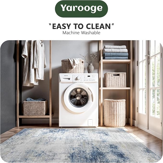 5x7 Area Rugs, Abstract Modern Ultra Soft Washable Rug, Non Slip Carpet with Rubber Back Stain Resistance Rugs for Living Room, Bedroom, Dining Room Decor(Blue & White)