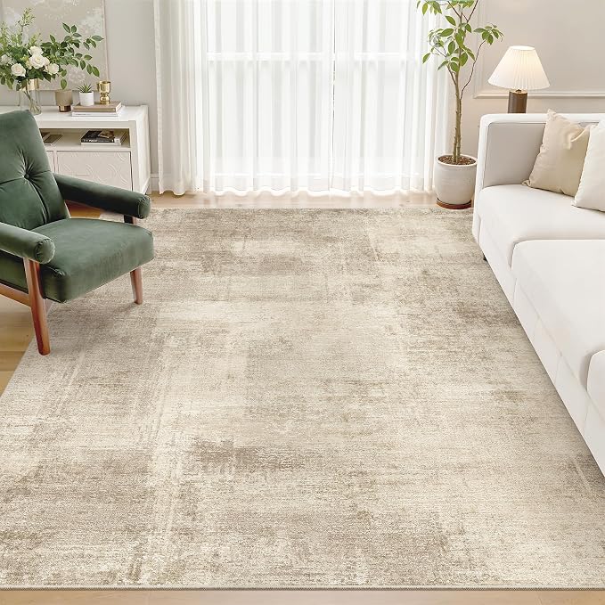 zesthome Washable Area Rug 6x9, Large Abstract Rugs for Living Room, Non-Slip Stain Resistant Rugs, 6x9 Area Rugs for Bedroom, Dining Room, Ultra-Thin Indoor Area Rugs (Brown, 6'x9')