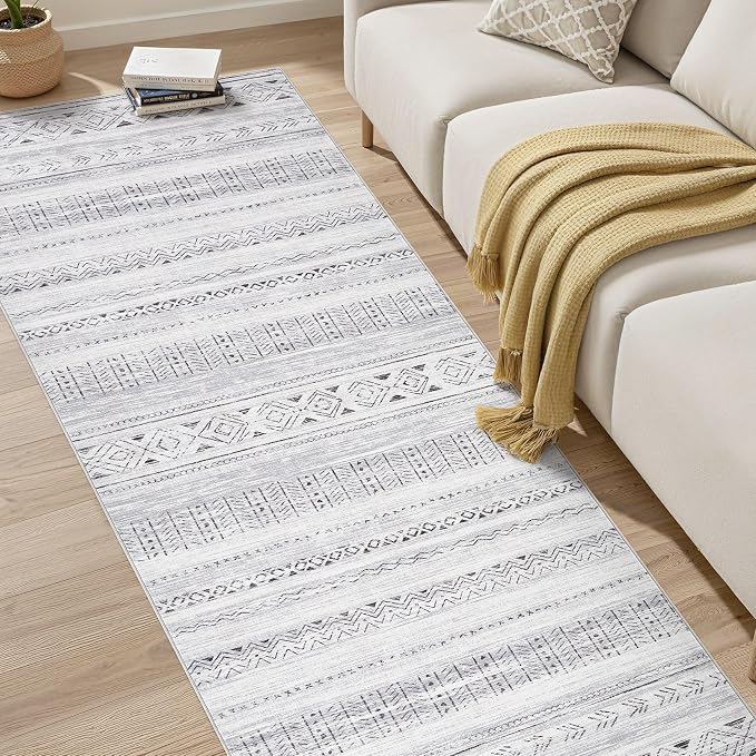 cotiled Hallway 3x12 Runner Rugs: Washable Boho Rugs with Non Slip Backing Large Soft Indoor Stain Resistant Carpet for Living Room Bedroom Farmhouse Dining Room Lightweight Home Decor Dark Grey