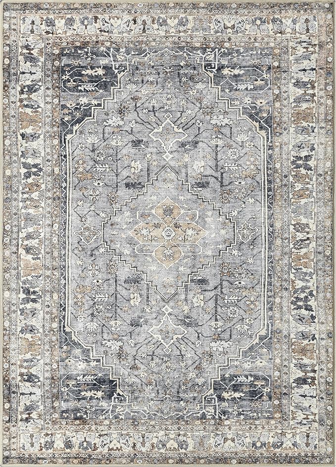 Keen Home Design 48"x72" Rug - Machine Washable Area Rug with Non-Slip Backing, Ideal for Living Room, Dining Room, Bedroom - Vintage, Easy Clean, Durable, Low Pile Rug - (4' x 6')