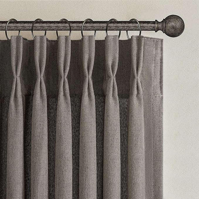 Pinch Pleated Chocolate Tart Semi Sheer Curtains 84 Inches Long for Living Room, Memory Trained Natural Linen Farmhouse Curtain Light Filtering Privacy Thick Drapes Bedroom Windows Burg 2 Panels Set