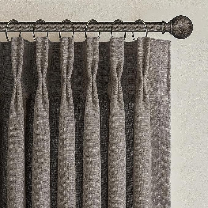 Extra Long 120 Inch Pleated Curtains for Room Divider 2 Panels Set, Chocolate Tart Memory Shape Natural Flax Linen Textured Curtain 10FT Length Light Filtering Semi Sheer Large Window Drapes Bedroom