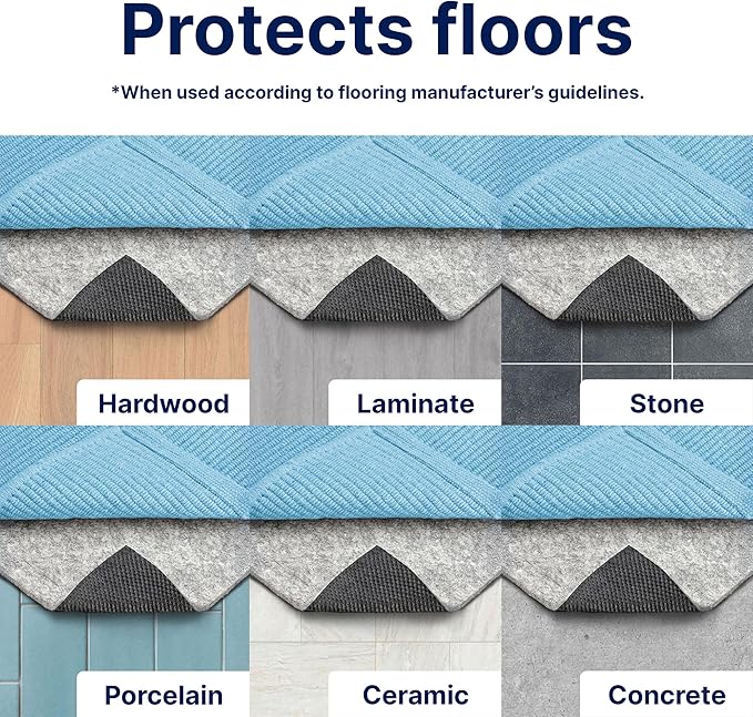RUGPADUSA - Dual Surface - 7'x9' - 1/8" Thick - Felt + Rubber - Non-Slip Backing Rug Pad - Adds Low-Profile Comfort and Protection