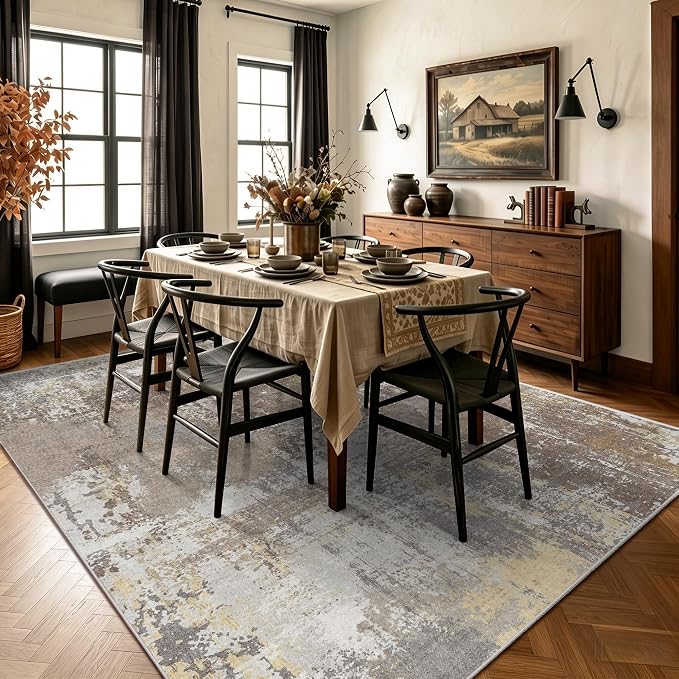 5x7 Rugs for Living Room - Modern Abstract Washable Rug, Ultra Soft Non Slip Low Pile Large Rugs, Floor Carpet for Bedroom Dining Room Office Laundry Nursery Home（Taupe）