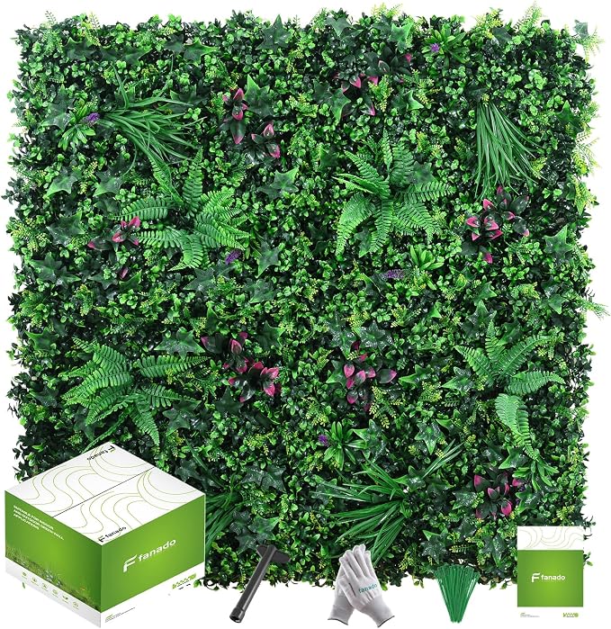 fanado Grass Wall Panels 20"x20"(12pcs), Artificial Hedge Greenery Wall Backdrop, Plant Wall, UV Protected Privacy Fence Screen, Greenery Wall Decor for Outdoor Indoor Wedding Décor