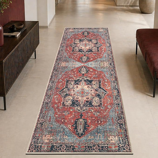 Keen Home Design 30"x84" Rug - Machine Washable Runner Rug with Non-Slip Backing, Ideal for Hallway, Entryway, Kitchen, Laundry Room - Vintage, Easy Clean, Durable, Low Pile Rug - (2'6" x 7')