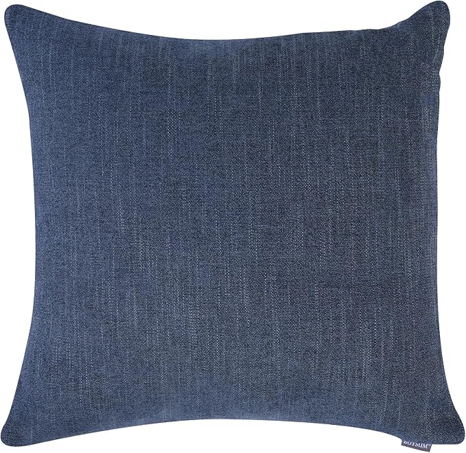 Set of 2 Leather Throw Pillow Covers Cotton Linen Decor Patchwork Pillow Cover Faux Leather Pillows Cover for Couch Sofa Living Room Bedroom,Navy Blue 18"x18"
