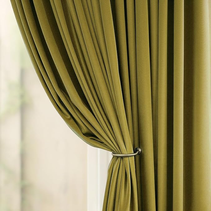 Yellow Green Velvet Curtains 96 Inches Long for Living Room Darkening Super Soft Luxury Quirky Eclectic Bold Thermal Insulated Blackout Chartreuse Velvet Drapes for Bedroom Dining Christmas 2 Panels