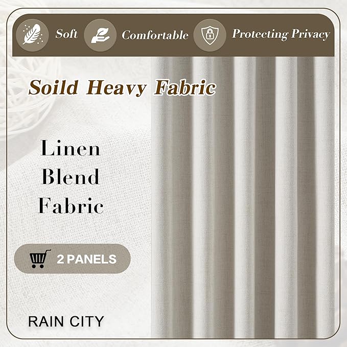 Natural Birch 90 Inch Long Extra Wide Linen Blackout Curtains for Large Windows,Back Tab Pleaetd Drapes with Hooks Track System Curtain Panels Room Divider Curtains for Patio Sliding Door 70 x 90
