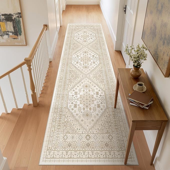 zesthome Washable Runner Rug 2.5x8 - Stain Resistant Entryway Rug,Ultra-Thin Kitchen Rugs, Anti Slip Backing Runner Rugs for Entrance Laundry Room Indoor Hallway (Cream/Beige,2.5'x8')