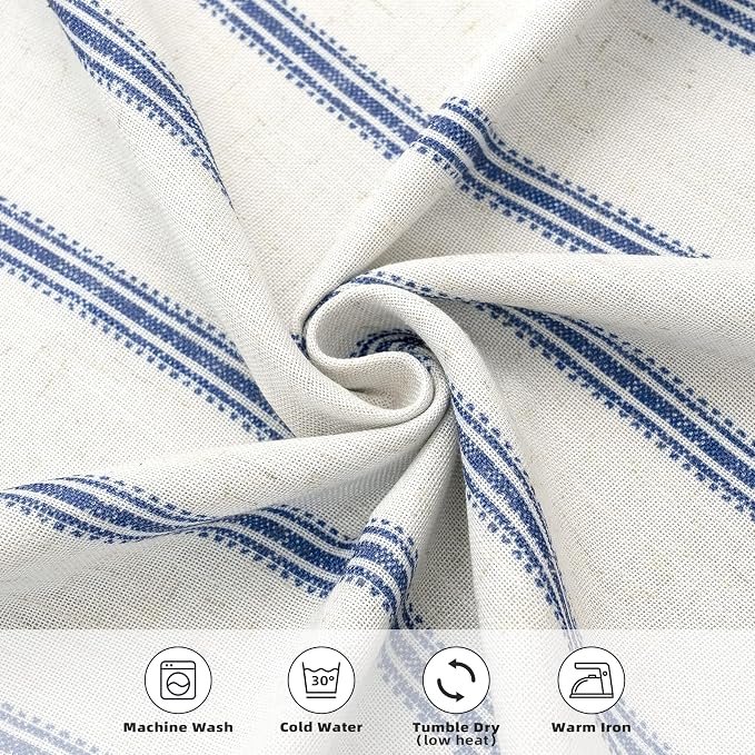 DriftAway Farmhouse Linen Lined Valance Double Layer Thermal Insulated Room Darkening Blackout Window Valances 3 Inch Rod Pocket Vertical Striped Kitchen Valance for Bathroom Single 52 x 18 Inch Navy