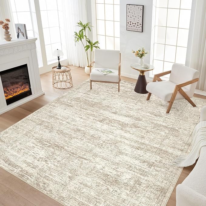 DMOYEST Area Rug Living Room Rugs - 6x9 Abstract Large Soft Indoor Washable Rug Neutral Modern Low Pile Carpet for Bedroom Dining Room Farmhouse Home Office - Vintage Beige