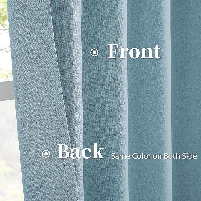 KEQIAOSUOCAI Extra Long 108 Inch Full Blackout Curtains for Large Window, Linen Textured Back Tab Hook Belt Pleated Tall Drapes for Living Room Dining 2 Panels Set, 50 Wide, 9 FT, Dusty Stone Blue