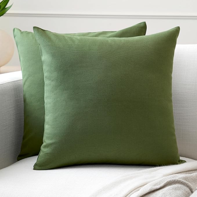Encasa XO Throw Pillow Covers 16x16 in Set of 2 Leaf Green | No Inserts | Cotton Pillow Covers For Living Room, Bed, Sofa, Couch | Decorative Cushion Covers With Improved Zipper