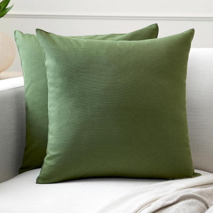 Encasa XO Throw Pillow Covers 18x18 in Set of 2 Leaf Green | No Inserts | Cotton Pillow Covers For Living Room, Bed, Sofa, Couch | Decorative Cushion Covers With Improved Zipper