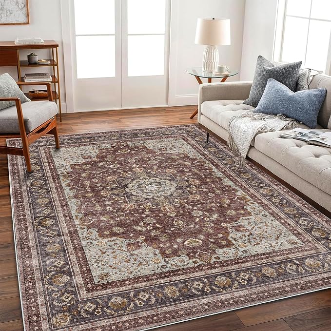 CHAMPLANT Area Rug 5'x7' Washable Rug Traditional Floor Cover Thin Retro Kitchen Indoor Distressed Non Slip Carpet for Living Room Bedroom Dining Room