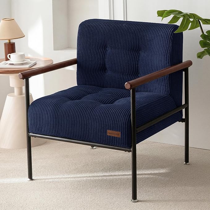 MAXYOYO Living Room Accent Chair, Modern Chair with Metal Frame | Upholstered Reading Chair Modern Living Room Chair with Support Cushion for Bedroom Balcony Porch, Navy