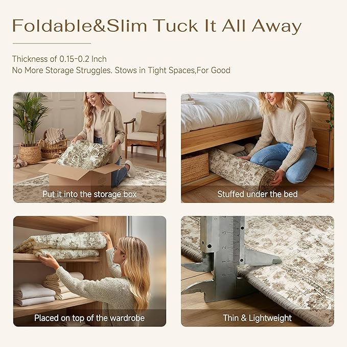 3x5 Washable Neutral Area Rug Brown Vintage Entryway Office Carpet Non-Slip Soft Low Pile Farmhouse Throw Rug for Entrance Living Room Bathroom Dining Room