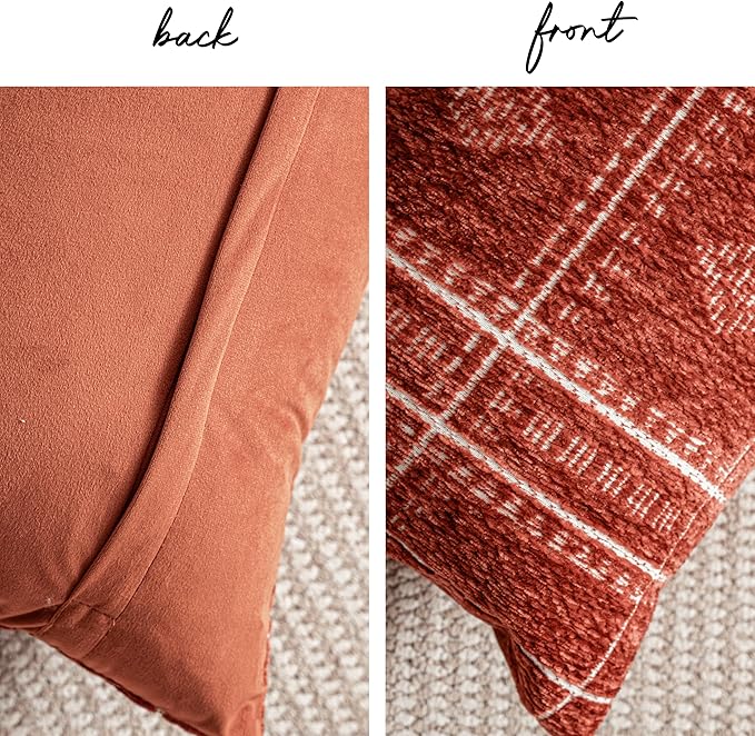 BlissBlush Decorative Lumbar Pillow Cover 14x36, Long Decorative Throw Pillow for Bed, Terracotta Rust Red Boho Textured Chenille Accent Pillowcase for Bedroom Home Décor (Cover Only)