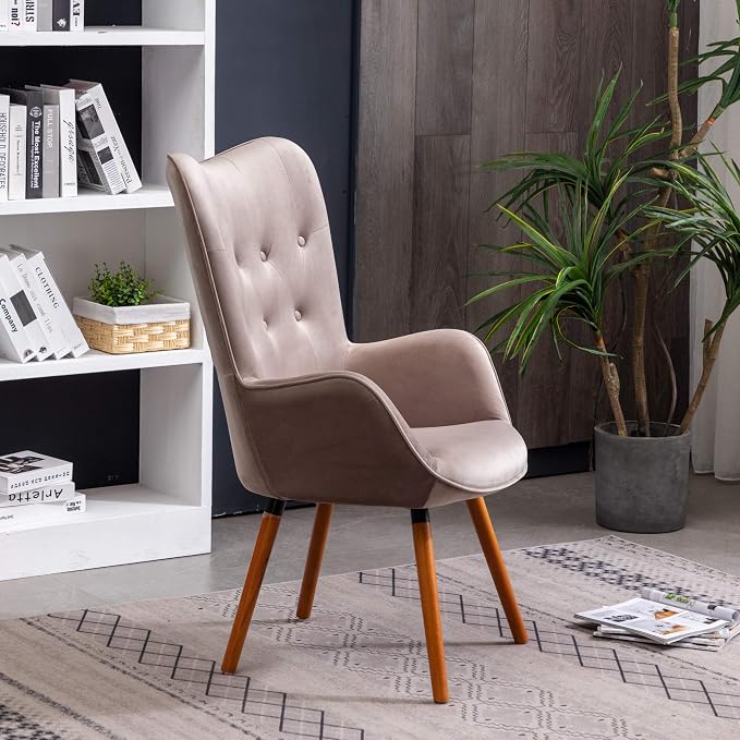 Roundhill Furniture Doarnin Contemporary Silky Velvet Tufted Button Back Accent Chair, Taupe