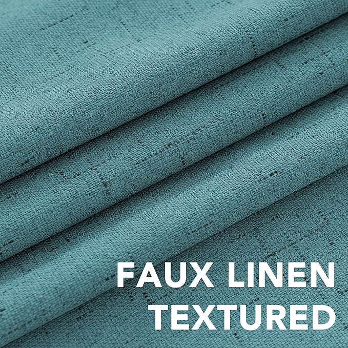 H.VERSAILTEX Primitive Linen Curtains 100% Blackout Curtain Drapes Burlap Fabric Curtains with White Thermal Insulated Liner, Grommet Top Curtain Living Room/Bedroom (2 Panels, 42 x 54 Inch, Teal)