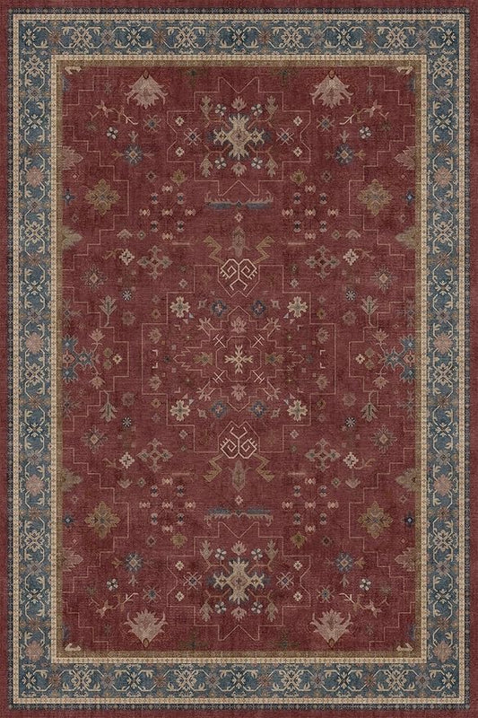 Hazo Haus Oriental 8x12 Large Area Rugs for Living Room - Burgundy Rug for Bedroom Under Bed, Dining Room Under Kitchen Table, Washable Soft Non Slip Unique Indoor Décor