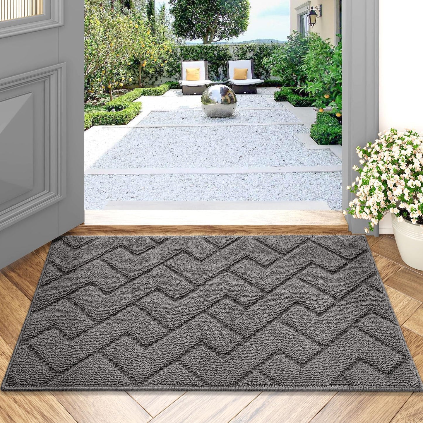hicorfe Indoor Doormat, Odor-Free Door mat, Non Slip Door Mats 20"x31.5" Absorbent Resist Dirt Entrance Inside Floor Mats for Entryway Washable Low-Profile (Grey)