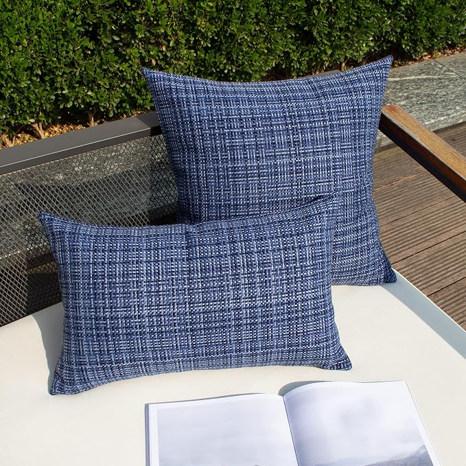 Kevin Textile Outdoor Waterproof Throw Pillow Covers Water Resistant Decorative Square Cushion Covers Pillowcase Shell for Patio Couch Tent Park Pack of 2 (12 x 20 Navy Blue)