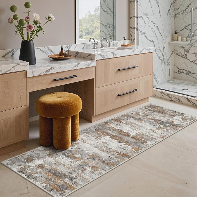 GENIMO Washable Rugs 2'6"x6 Runner Rugs for Hallway Kitchen, Modern Lightweight Rug Ultra Soft Indoor Runner Rugs for Entryway, Low Pile Carpet with Non Slip Backing, Grey Brown Beige