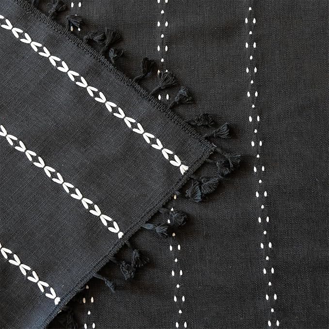RoomTalks Black Boho Farmhouse Curtains for Bedroom Living Room 84 Inch Length 2 Panles, French Country Halloween Gothic Cute Textured Window Curtain Panels Bohemian Vintage Tassel Draperies