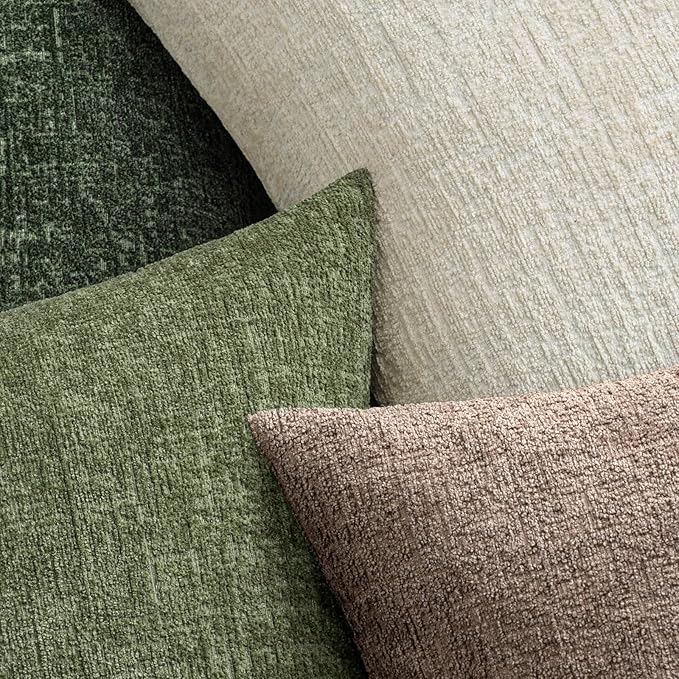 MIULEE Decorative Throw Pillow Covers 24x24 Pack of 2 Beige Couch Pillow Covers Soft Cozy Textured Chenille Pillowcases for Home Decor Sofa Living Room Cushion Bedroom