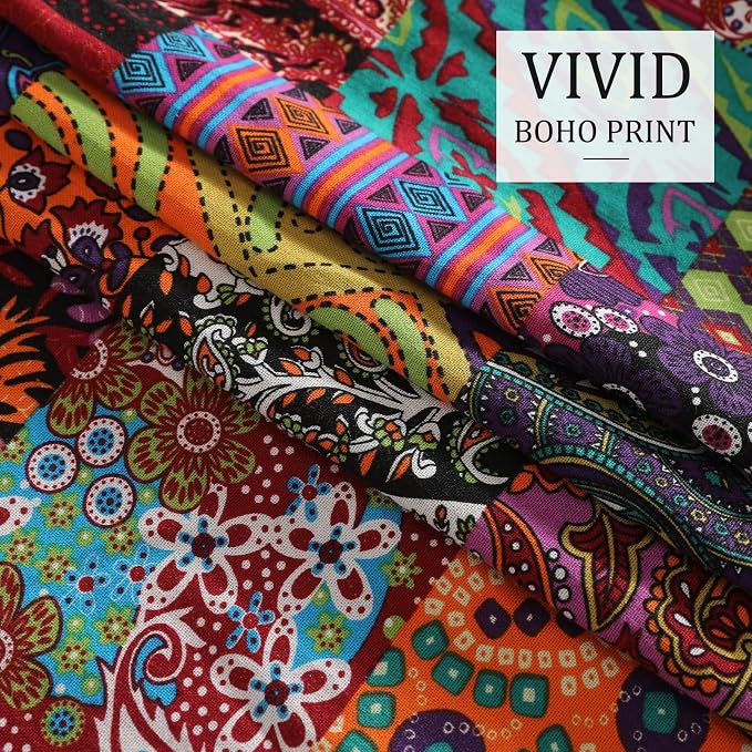 VOGOL Exotic Tribal Ethnic Boho Curtains, Jigsaw Art Print for High Windows, Bohemian Vintage Style Textured Fabric with Elegant Tassels, W59xL94, 1 Panel