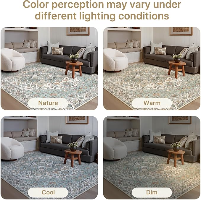 GENIMO Runner Rug 2x5 Non Slip Machine Washable Hallway Runner Rug, Low Pile Lightweight Rugs for Entryway, Hallway, Kitchen and Corridor, Vintage White/Teal