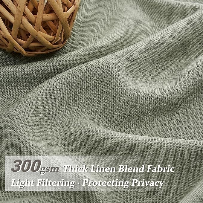 Sage Green Pinch Pleated Floor to Ceiling 102 Inch Long Curtains for Dining Room, Thick Linen Semi Sheer Window Drapes Light Filtering Privacy 8-1/2 FT Length Office/Sunroom Large Curtain 2 Panels