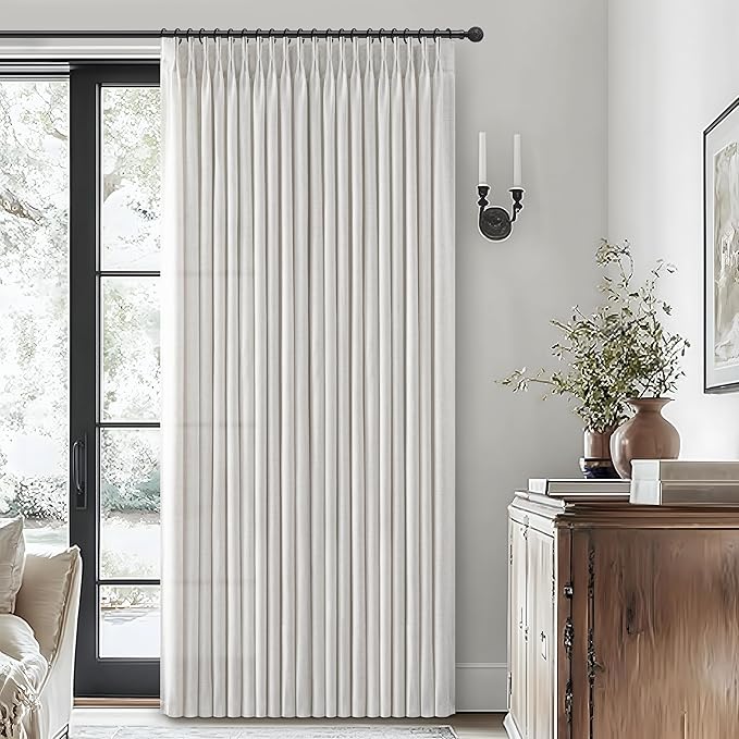 PleatedDrapes Extra Long 120 Inch Curtains,Thick Linen Lush Decor Sheer Pleated Drapes 2 Pages Viral Curtain with Hooks 10 ft Floor Length Back Tab for Living Room Light Filtering W40 xL120 x2 Panels