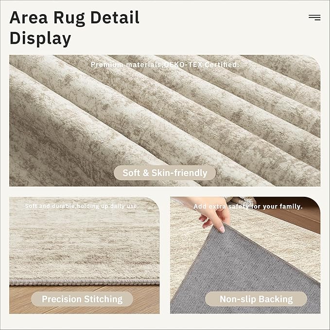 Soalmost Runner Rug 2'x8' Washable Non-Slip Runner Rugs for Kitchen Bathroom Laundry Room Beige Vintage Floor Carpet Runners for Hallway Entryway