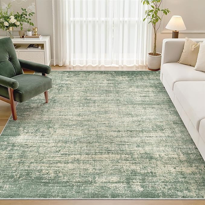 zesthome 6x9 Rugs for Living Room – Abstract Washable Rug, Ultra-Thin 6x9 Area Rugs, Stain Resistant Rugs for Bedroom, Large Home Decor Rug, Modern Area Rug (Green, 6'x9')