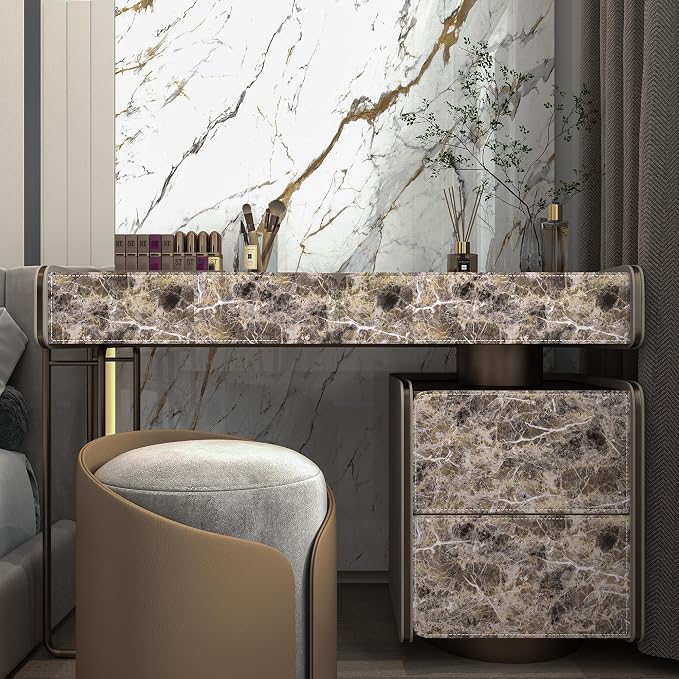 BAYYA Brown Marble Contact Paper Peel and Stick Wallpaper for Kitchen Cabinets Bathroom Granite Countertop Sticker Vinyl Film Self Adhesive Counter Top Covers Waterproof Furniture Decorative Paper