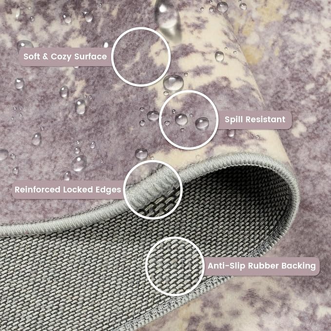 8x10 Rugs for Living Room - Modern Abstract Washable Rug, Ultra Soft Non Slip Low Pile Large Rugs, Floor Carpet for Bedroom Dining Room Office Laundry Nursery Home（Violet Color）