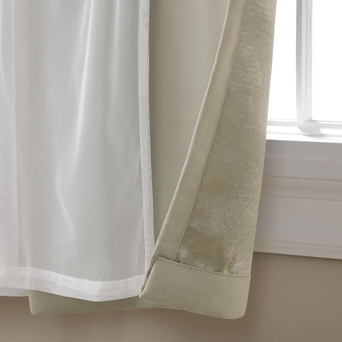 TOWN & COUNTRY LUXE Talia Double Layer Indoor Curtains, Sheer and Room Darkening Blackout, Grommet Top, Energy Efficient, 2-Pack Set, 52"x84", Cloud Grey