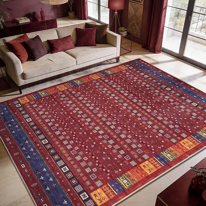 Keen Home Design 6x9 Rug - Machine Washable Area Rug with Non-Slip Backing, Ideal for Living Room, Dining Room, Bedroom - Vintage, Easy Clean, Durable, Low Pile Rug - (6' x 9')