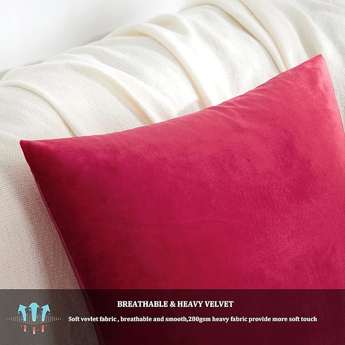 GIGIZAZA Decorative Throw Pillow Covers 20 x 20, Red Sofa Pillow Covers Velvet, Set of 4 Decor Square Cushion Covers