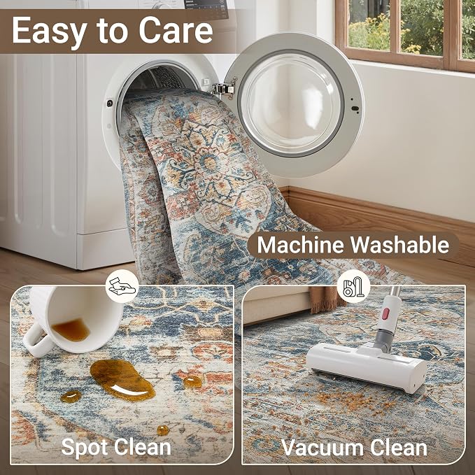 befbee 6x9 Area Rugs for Living Room - Stain Resistant Machine Washable Rugs for Bedroom,Non-Slip Backing Large Area Rug (Navy, 6'x9')