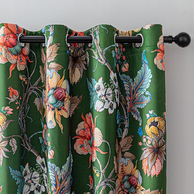 MYSKY HOME Floral 95% Blackout Curtains 108 inches Length 2 Panels Set Black Out Thermal Insulated Privacy Protect Vintage Spring Window Treatment Grommet Top for Living Room Dining Room, 2 Pcs, Green