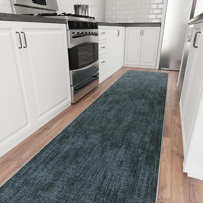 Ottomanson Aisle Runner Rug 2'7" x 42' – Soft Non-Slip Rug, Low Pile Carpet for Hallways, Events, Churches & Extra-Long Indoor Spaces, Solid Charcoal Navy
