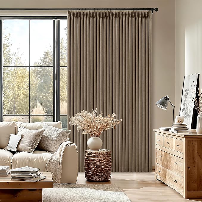 Light Brown Memory Trained Pinch Pleated Bedroom Blackout Curtains 108 Inches Long 2 Panels Set Double Layer Linen Soundproof Thermal Elegent Windows Curtain Drapes for Living Room 9 FT Length