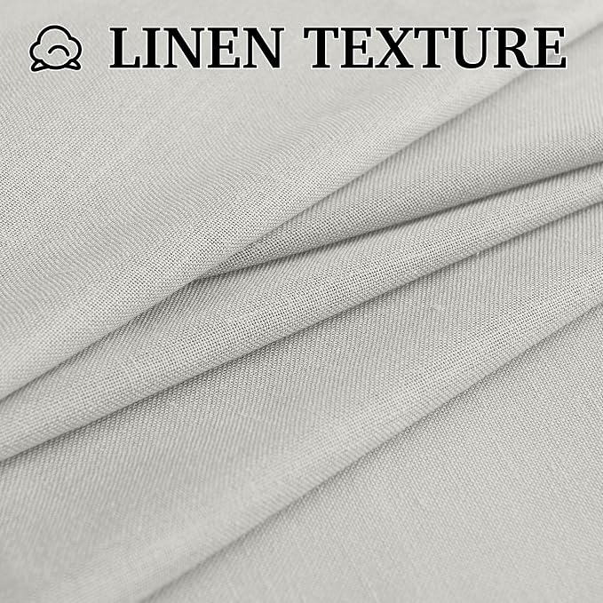 RYB HOME Grey Linen Sheer Curtains & Drapes, Back Tab 95 inches Easy Sliding Farmhouse Boho Rustic Decoration for Dining Room Nursery, W 52 x L95 inches, 2 Panels Set