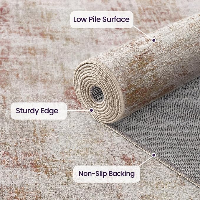 DEXI Washable Area Rug for Living Room 8x10, Modern Abstract Soft Indoor Large Rugs, Stain Resistant Low Pile Carpet with Non Slip Backing for Dining Bedroom Office, Red