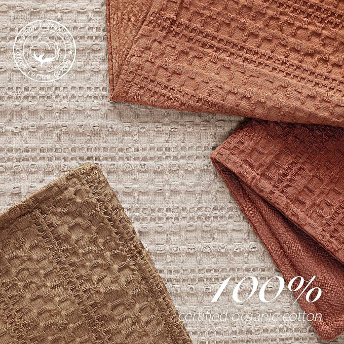 Foindtower Set of 2 Decorative Cotton Waffle Weave Throw Pillow Covers Euro Shams Cushion Covers Accent European Pillowcase for Bed Couch Sofa Bedroom Living Room Home Decor 18×18 Inch Orange Brown
