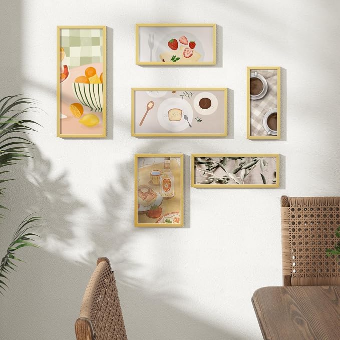 FLYJOE 7x11 Metal Picture Frame - Gold Aluminum Picture Frames with Real Glass, Wall Mounting Horizontally or Vertically, Simple and Elegant Decor for Wall Gallery Poster Photo 11x7 Frame, Gold